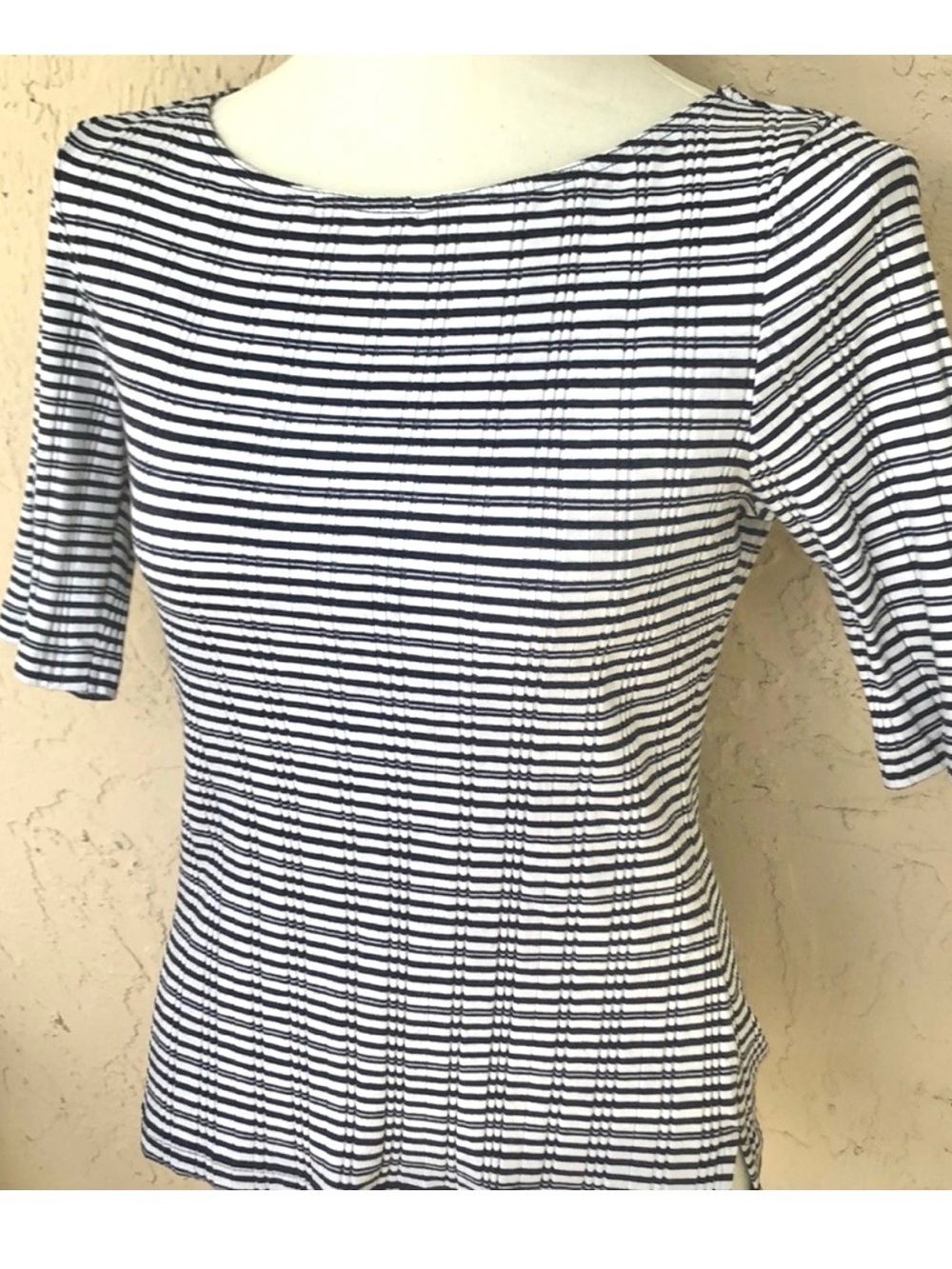 Esprit vintage top 90s stripe navy top 3/4 sleeves women’s juniors large Lycra